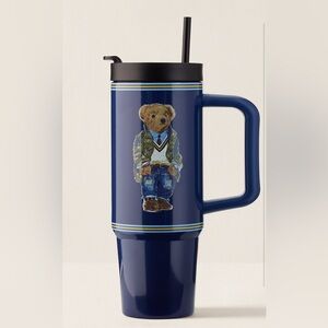 Polo Ralph Lauren Home Heritage Polo Bear Water Bottle & Straw 30 oz NWT Navy
